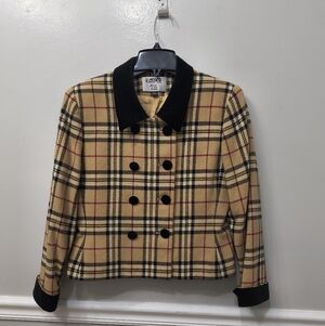 Vtg Kasper Women's 10 Petite Plaid Wool Blend Velvet Collar Academian Jacket Y2K